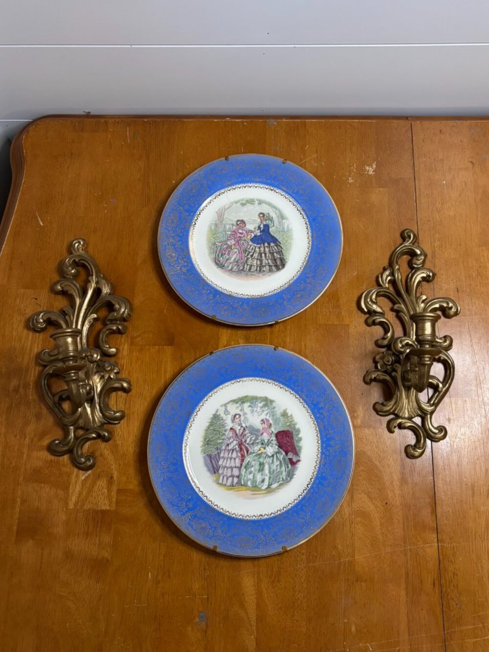 VTG Century by Salem 23K Gold Plates & Brass Finish Wall Sconce Vignette Set 4Pc